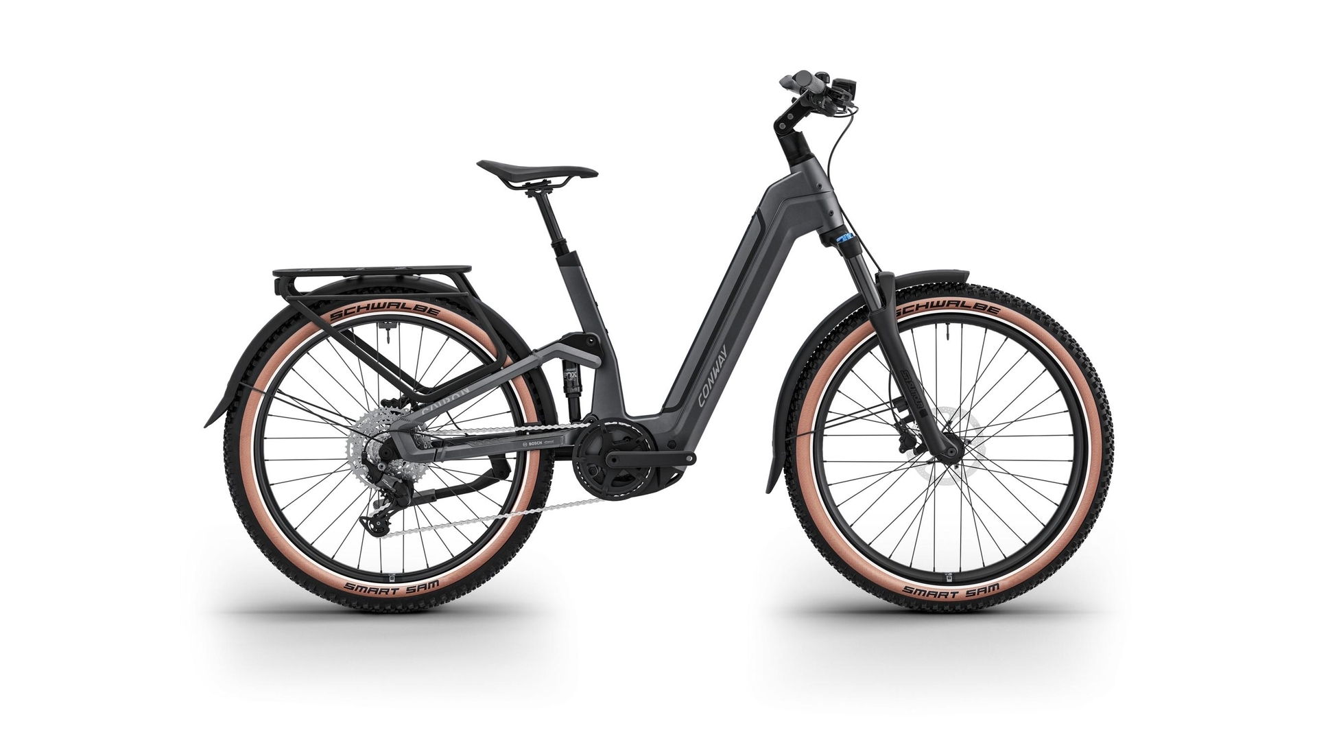 CONWAY Elektro-SUV "Cairon C FS 2.0 800" (#1), - Wave, 27", darkgrey matt, 9-Gang SHIMANO "Cues", - 50 cm / L    Das Fahrrad besteht aus einem