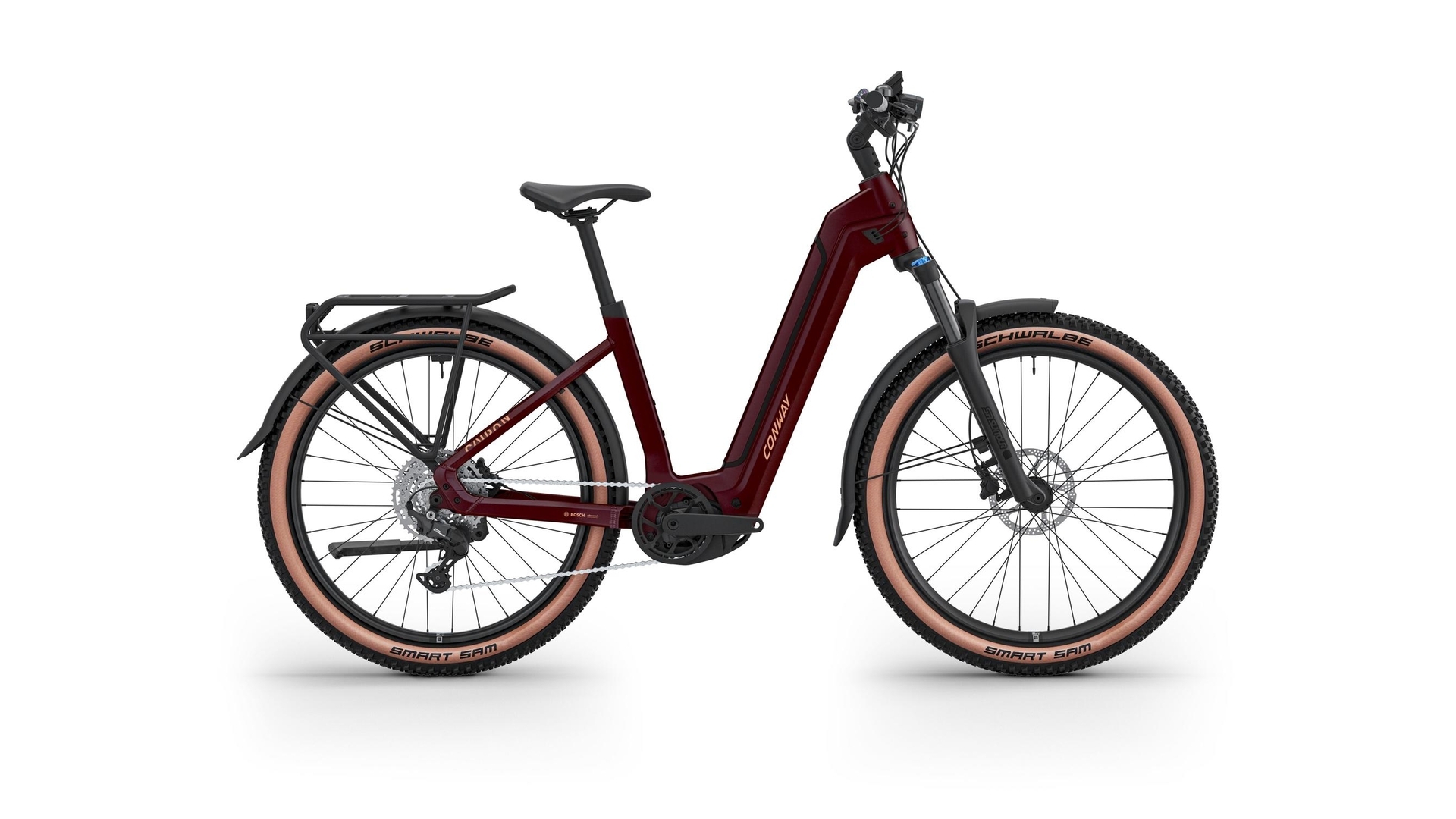 CONWAY Elektro-SUV "Cairon C 1.0 800" (#1), Wave, - 27", burgundy matt, 9-Gang SHIMANO "Cues", 45 cm - / M    Das Fahrrad besteht aus einem
